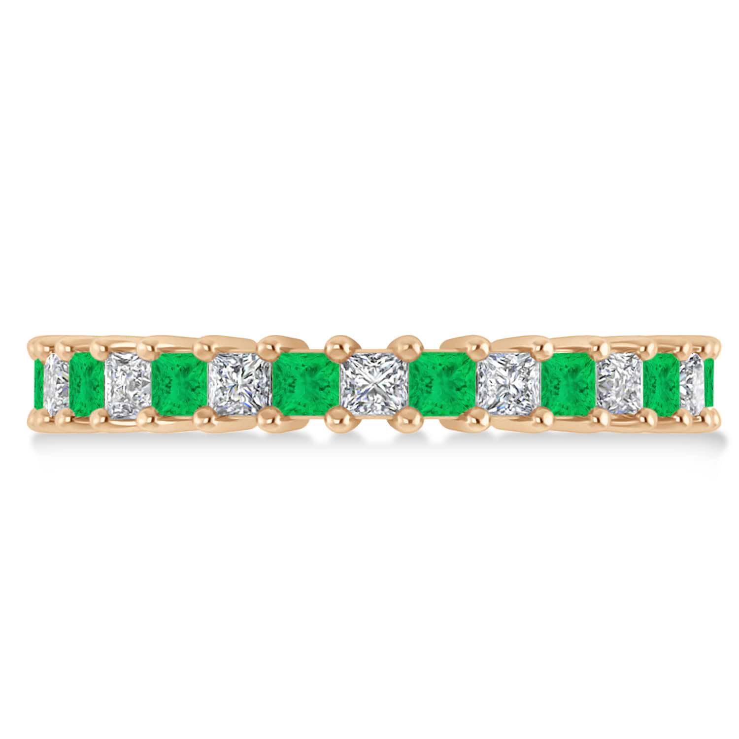 Princess Diamond & Emerald Wedding Band 14k Rose Gold (2.32ct)