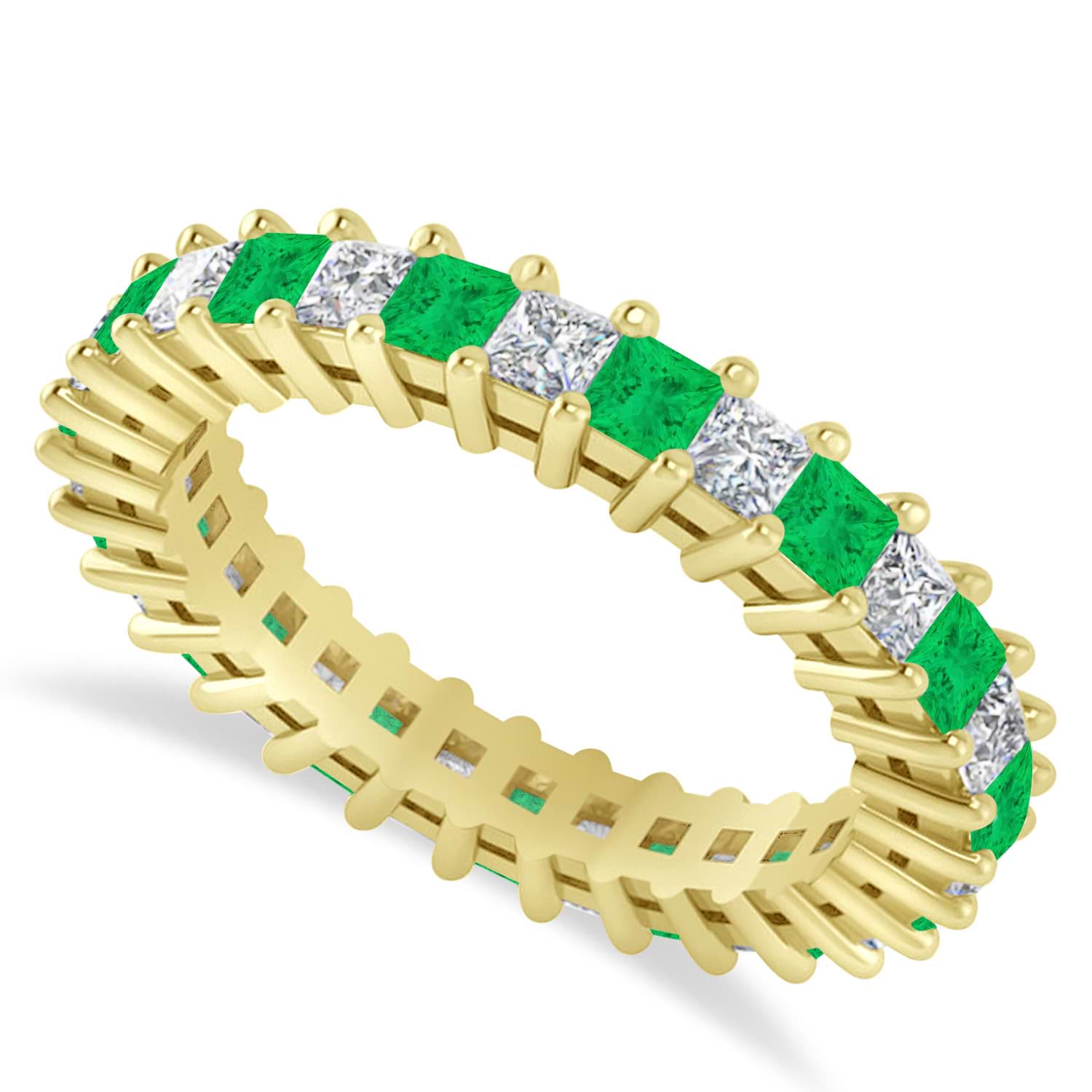Princess Diamond & Emerald Wedding Band 14k Yellow Gold (2.32ct)