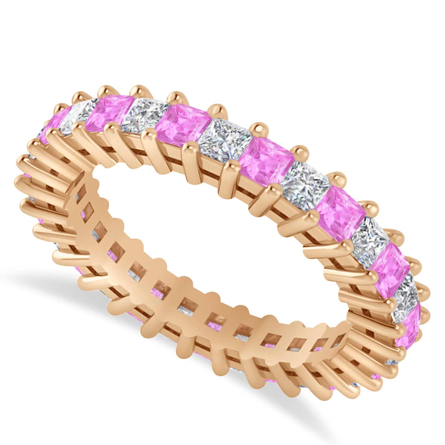 Princess Diamond & Pink Sapphire Wedding Band 14k Rose Gold (2.32ct)