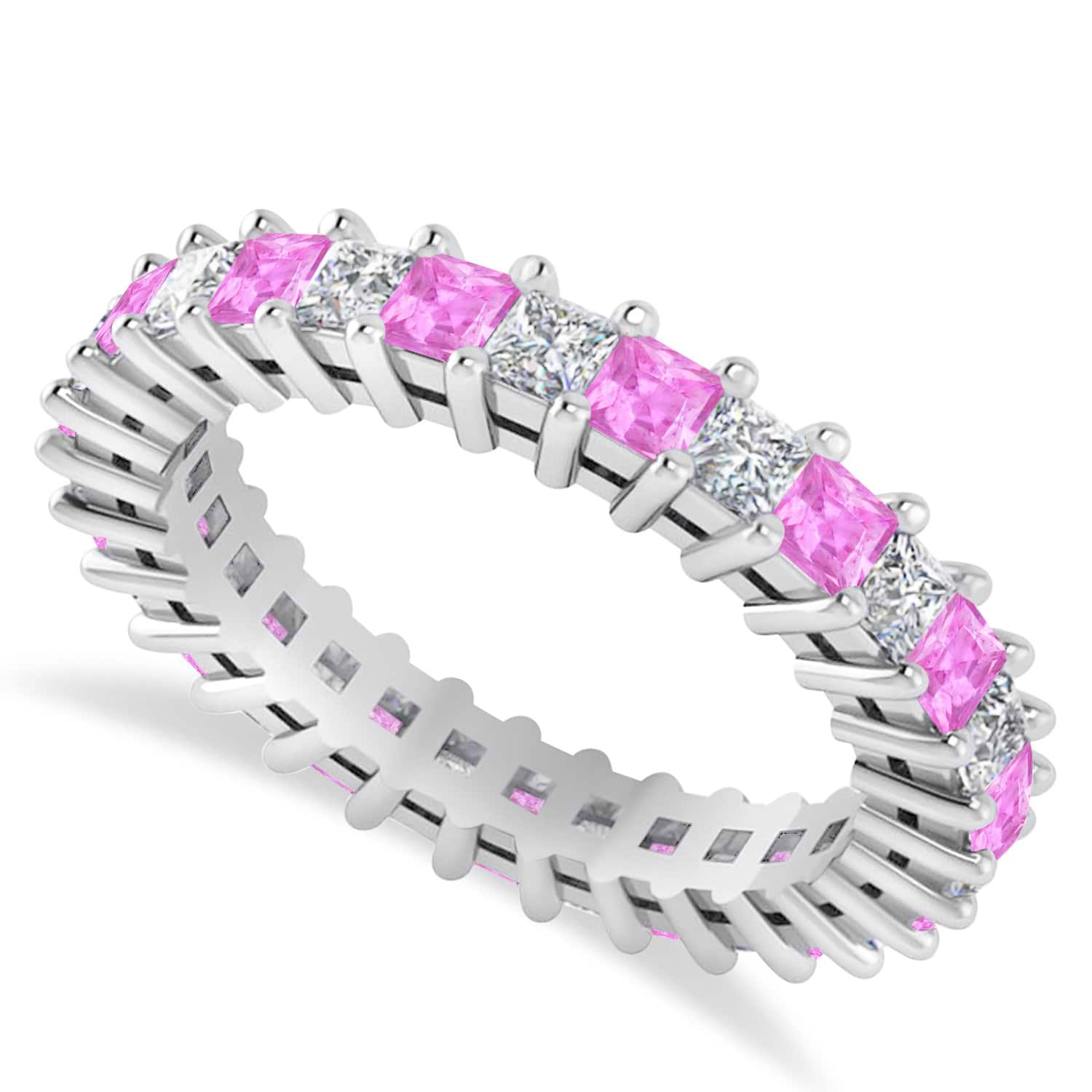 Princess Diamond & Pink Sapphire Wedding Band 14k White Gold (2.32ct)