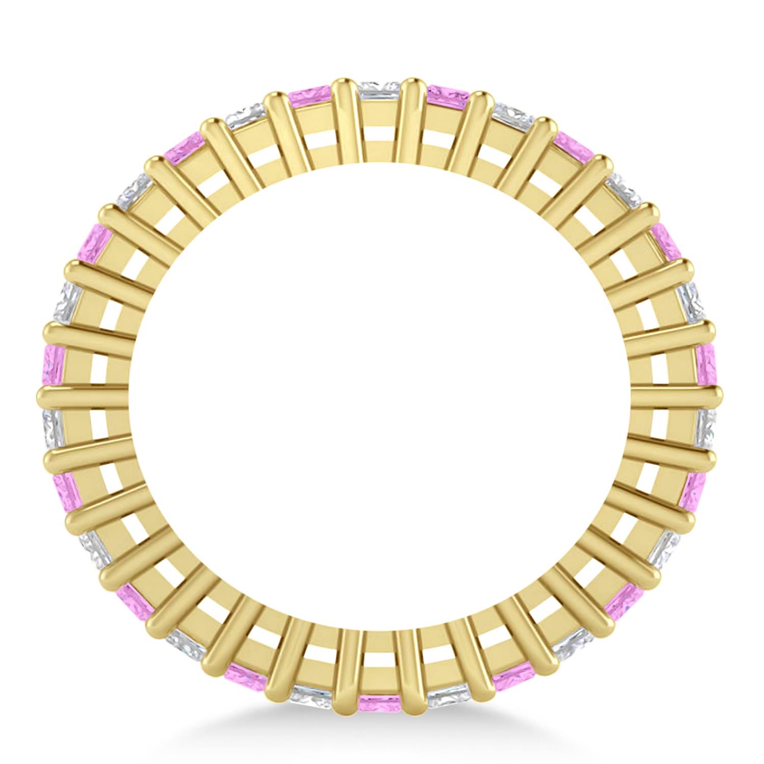 Princess Diamond & Pink Sapphire Wedding Band 14k Yellow Gold (2.32ct)