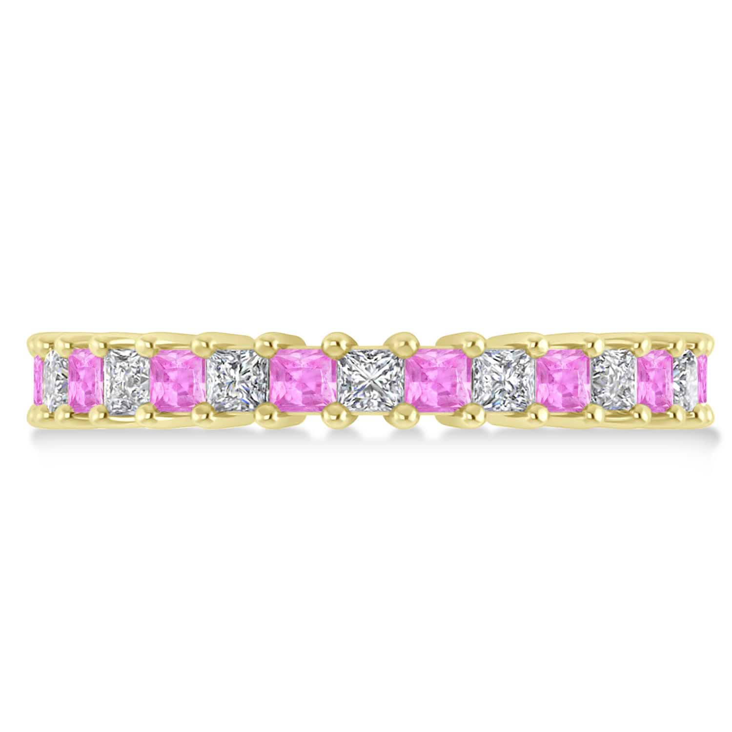 Princess Diamond & Pink Sapphire Wedding Band 14k Yellow Gold (2.32ct)