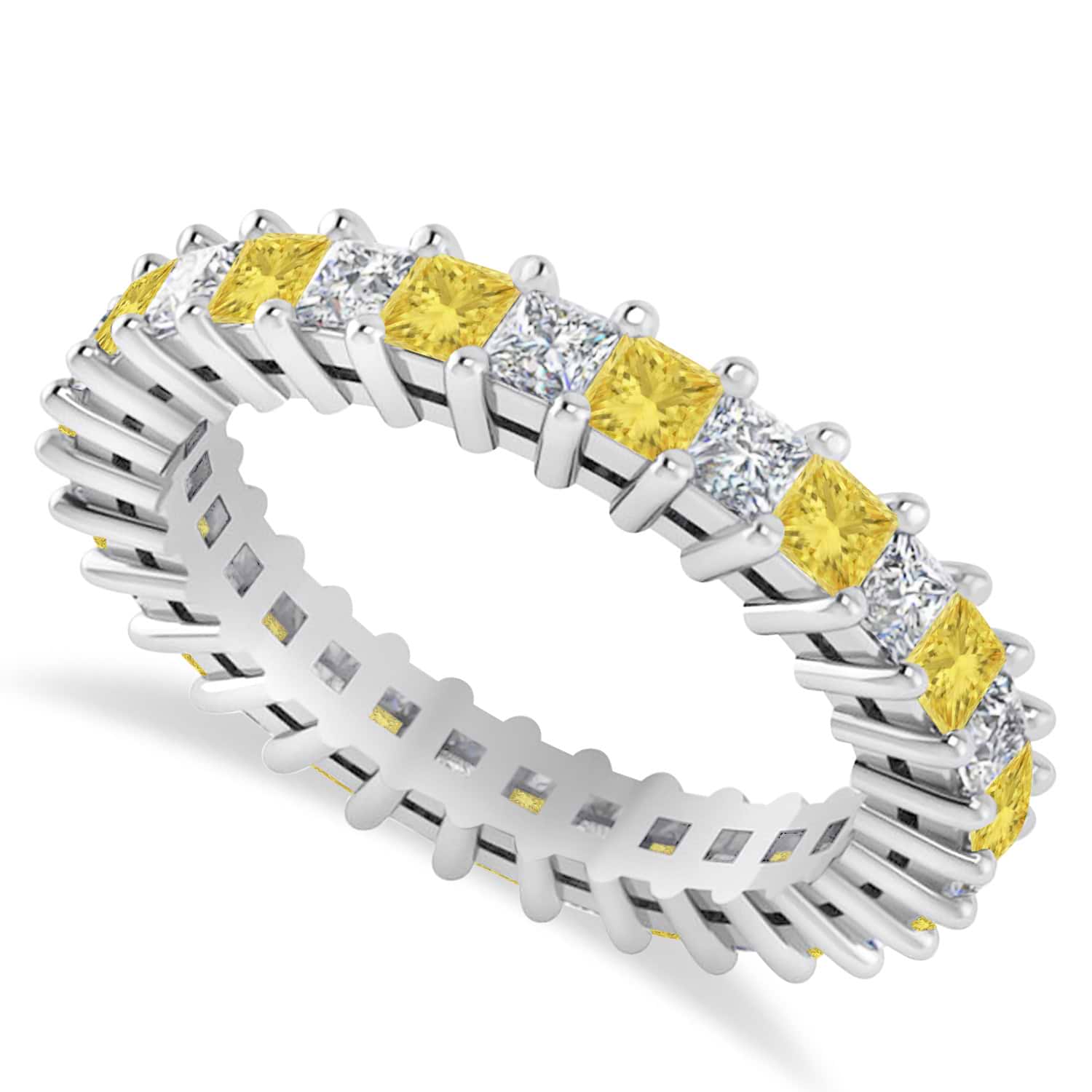 Princess Yellow & White Diamond Wedding Band 14k White Gold (2.32ct)