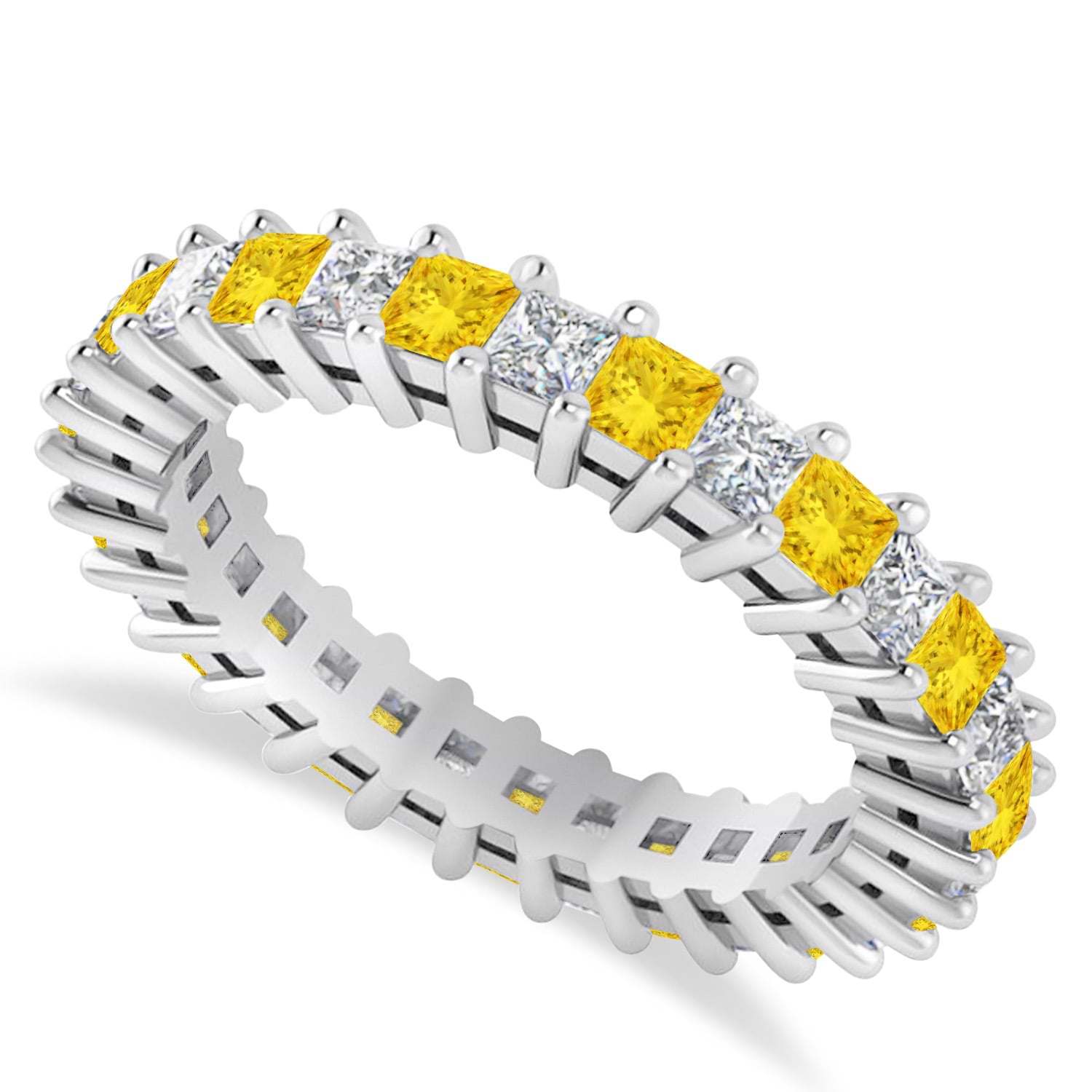 Princess Diamond & Yellow Sapphire Wedding Band 14k White Gold (2.32ct)