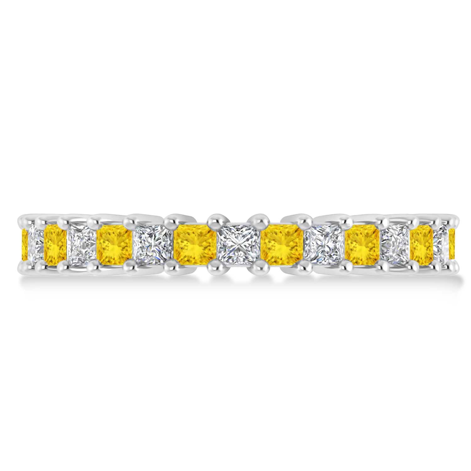 Princess Diamond & Yellow Sapphire Wedding Band 14k White Gold (2.32ct)