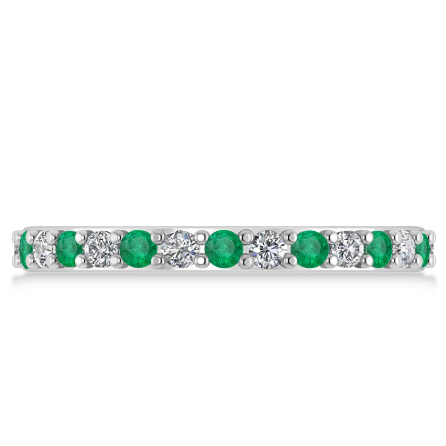 Diamond & Emerald Eternity Wedding Band 14k White Gold (0.87ct)