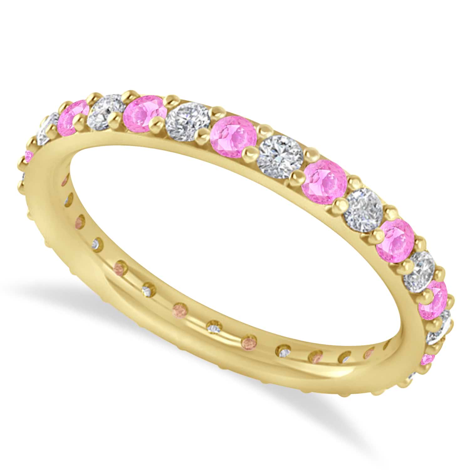 Diamond & Pink Sapphire Eternity Wedding Band 14k Yellow Gold (0.87ct)