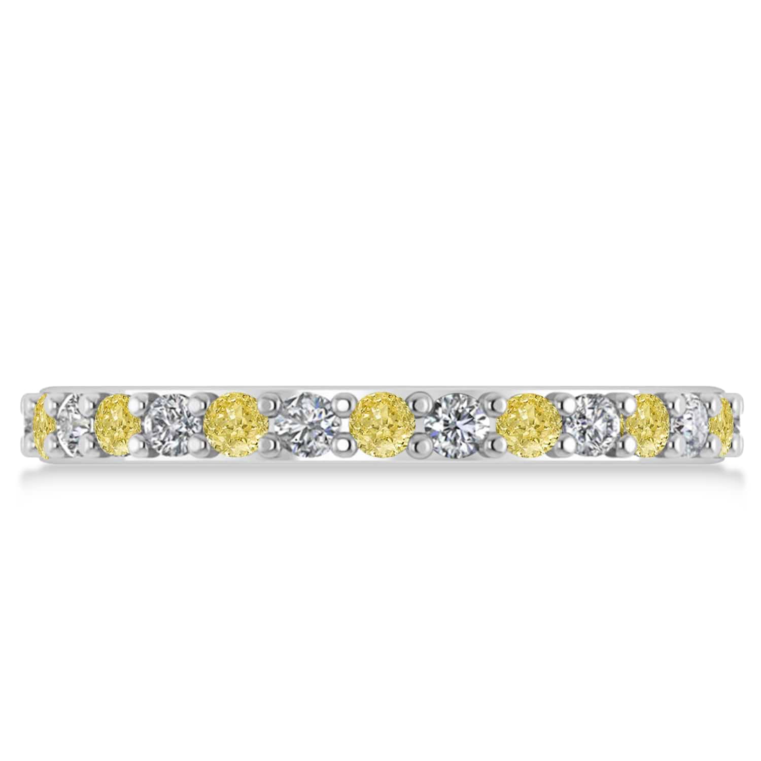 Yellow & White Diamond Eternity Wedding Band 14k White Gold (0.87ct)