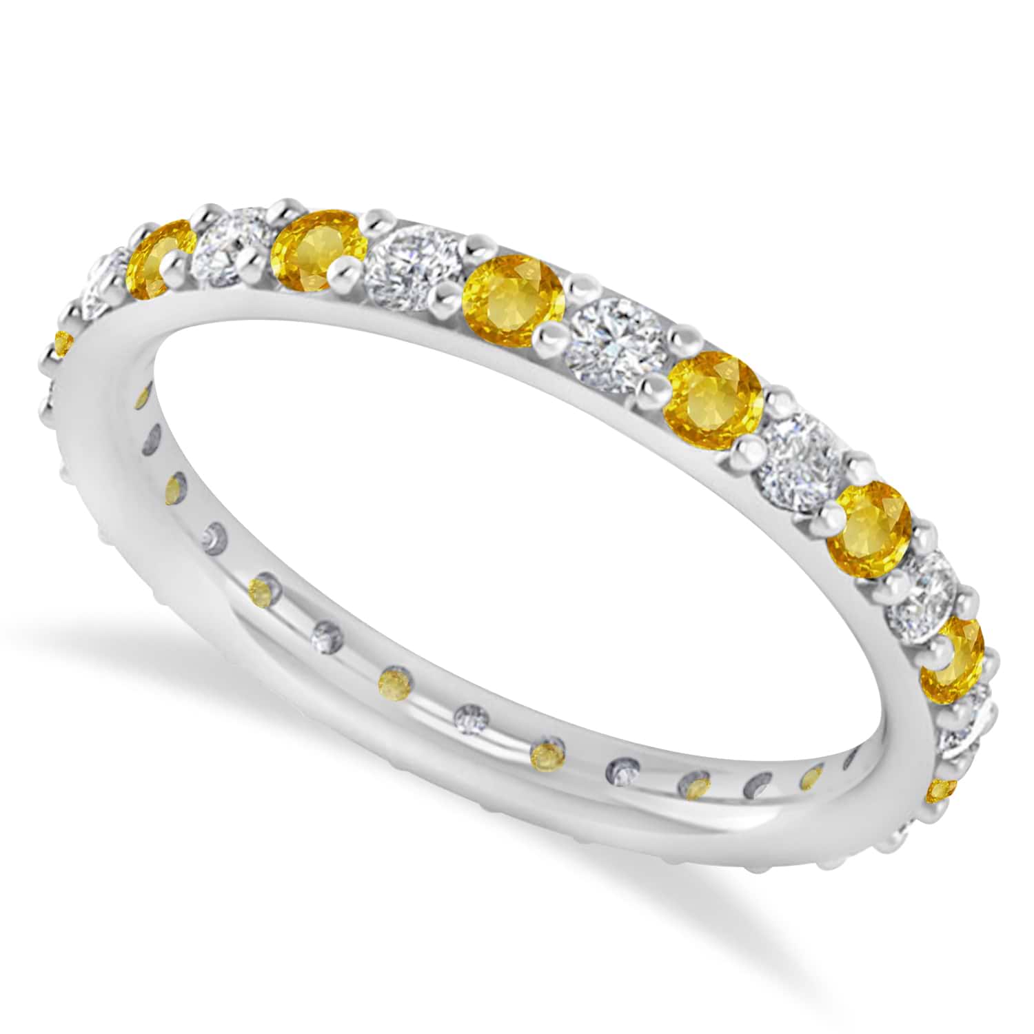 Diamond & Yellow Sapphire Eternity Wedding Band 14k White Gold (0.87ct)