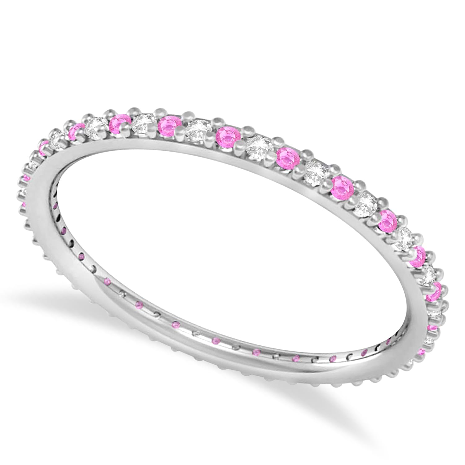 Petite Diamond & Pink Sapphire Eternity Wedding Band 14k White Gold (0.25ct)