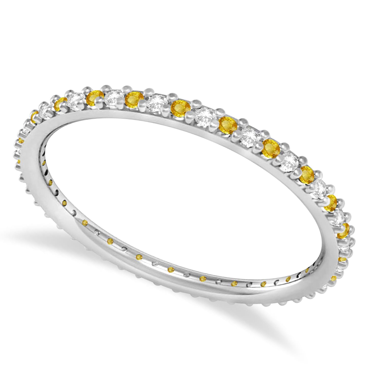 Petite Diamond & Yellow Sapphire Eternity Wedding Band 14k White Gold (0.25ct)