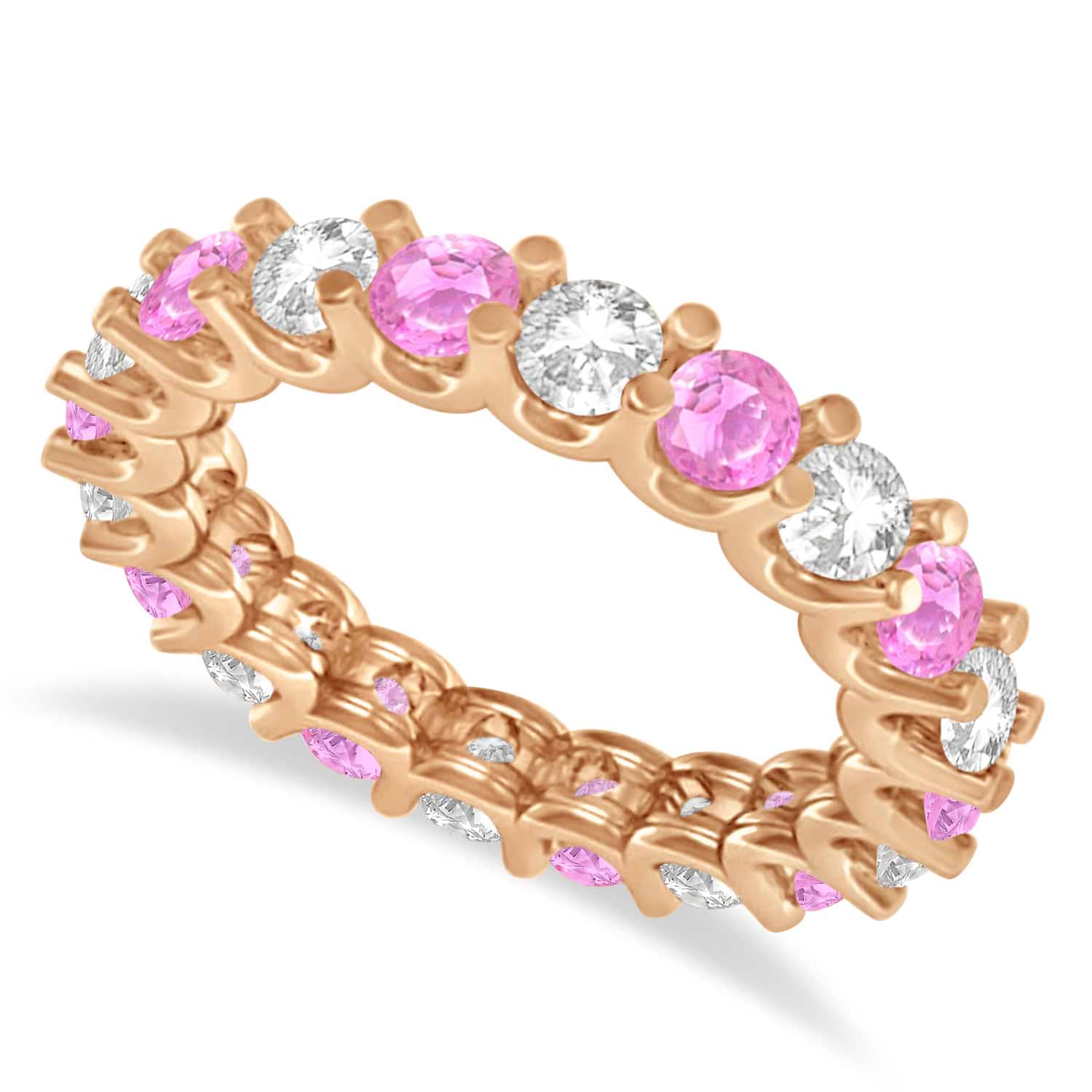 Diamond & Pink Sapphire Eternity Wedding Band 14k Rose Gold (2.40ct)