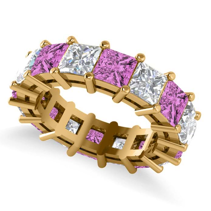 Princess Diamond & Pink Sapphire Wedding Band 14k Yellow Gold (10.08ct)