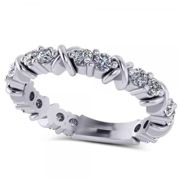 Diamond XOXO Ring Wedding Band 14k White Gold (0.80ct)