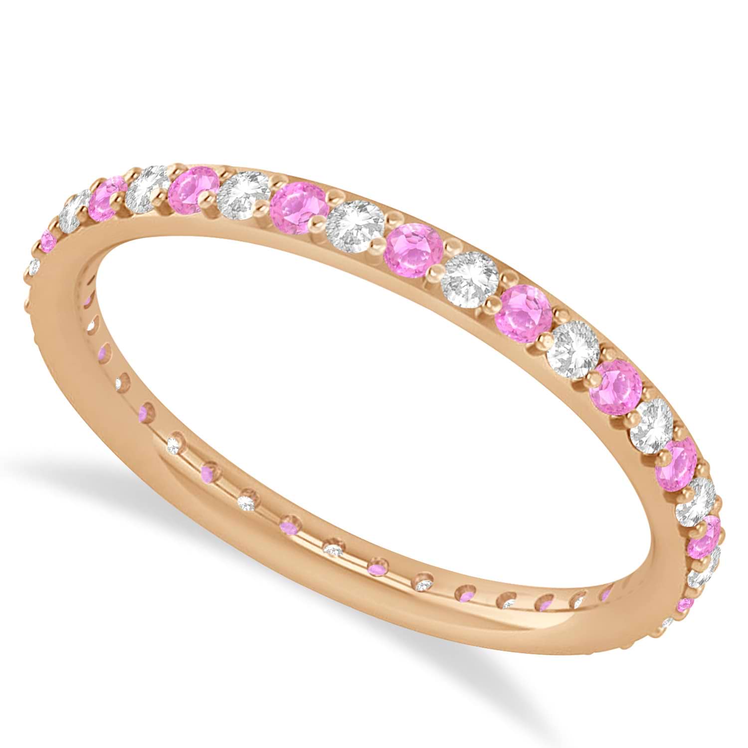 Diamond & Pink Sapphire Eternity Wedding Band 14k Rose Gold (0.57ct)