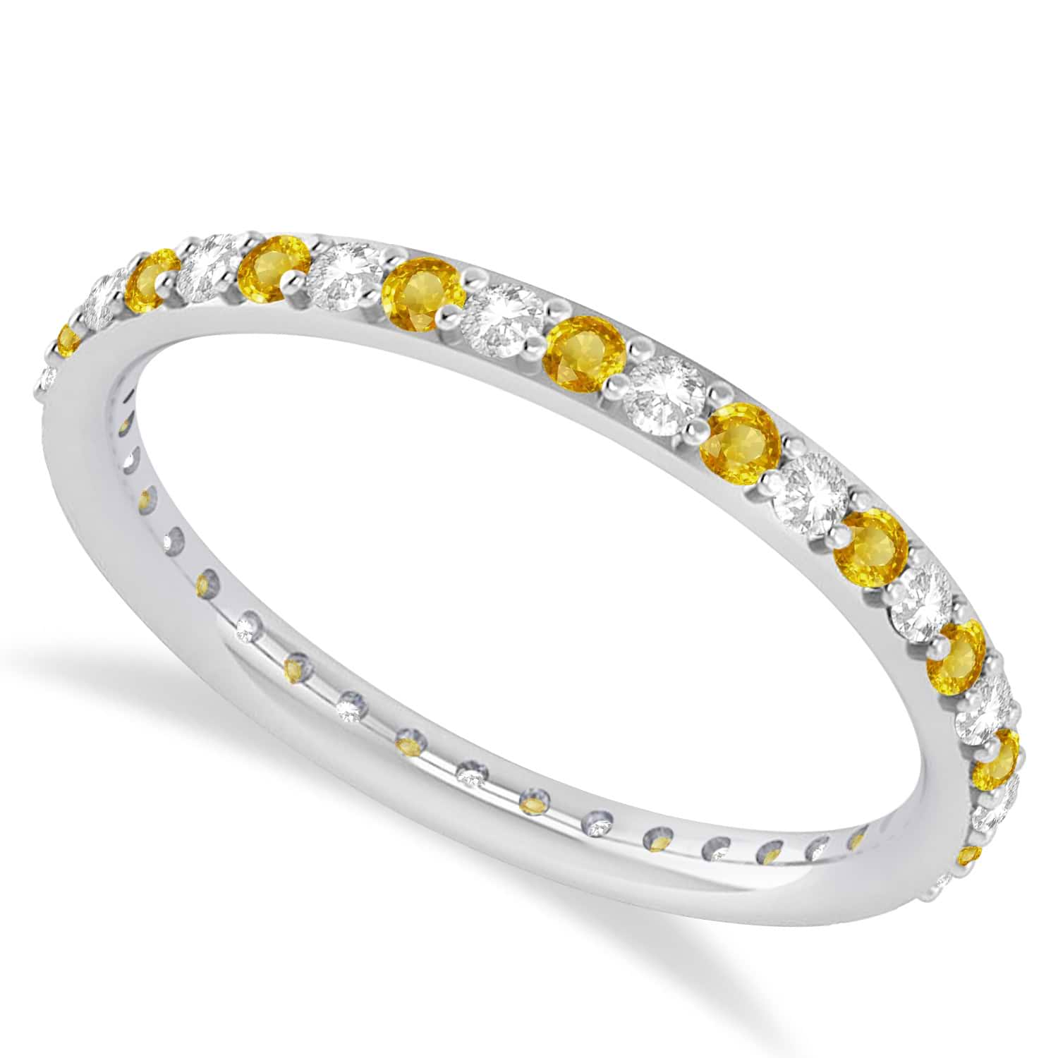 Diamond & Yellow Sapphire Eternity Wedding Band 14k White Gold (0.57ct)