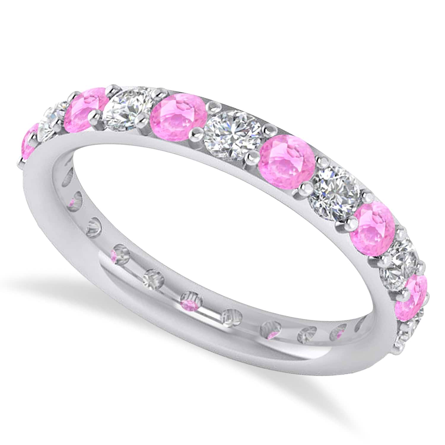 Diamond & Pink Sapphire Eternity Wedding Band 14k White Gold (1.61ct)