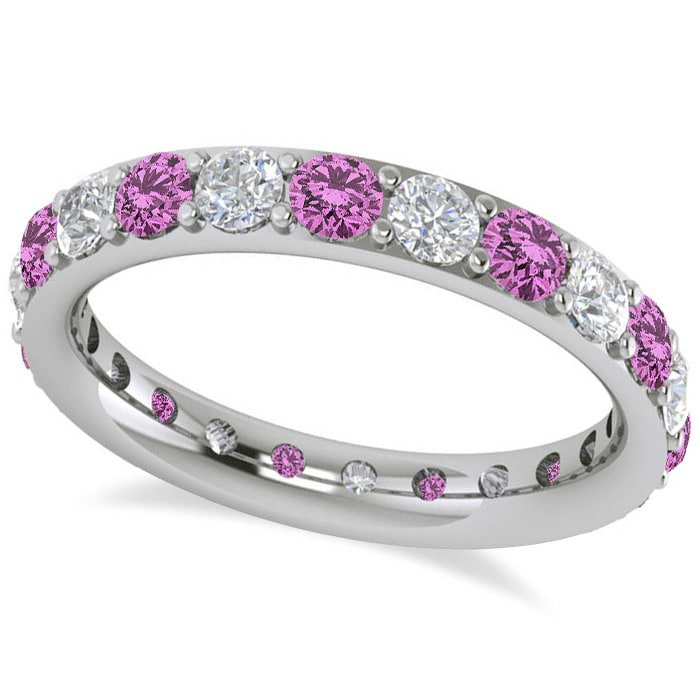 Diamond & Pink Sapphire Eternity Wedding Band 14k White Gold (1.76ct)