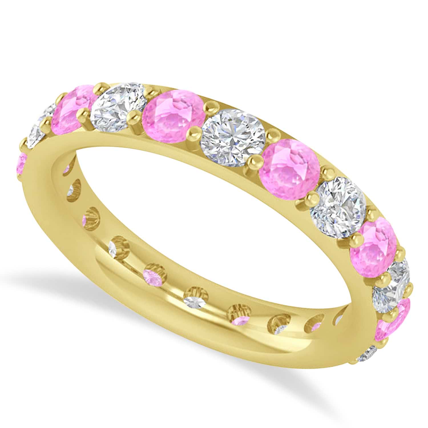 Diamond & Pink Sapphire Eternity Wedding Band 14k Yellow Gold (2.50ct)