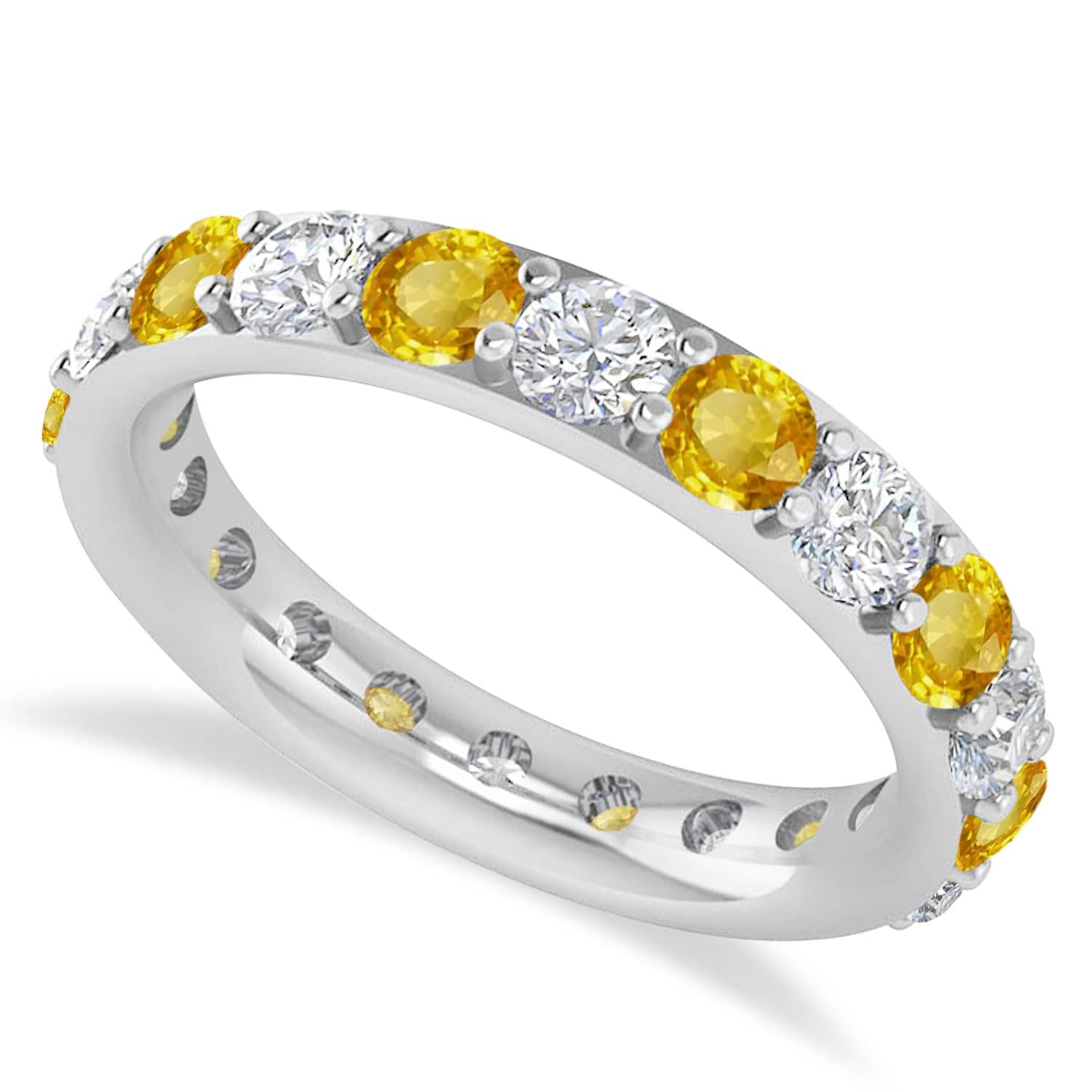 Diamond & Yellow Sapphire Eternity Wedding Band 14k White Gold (2.50ct)