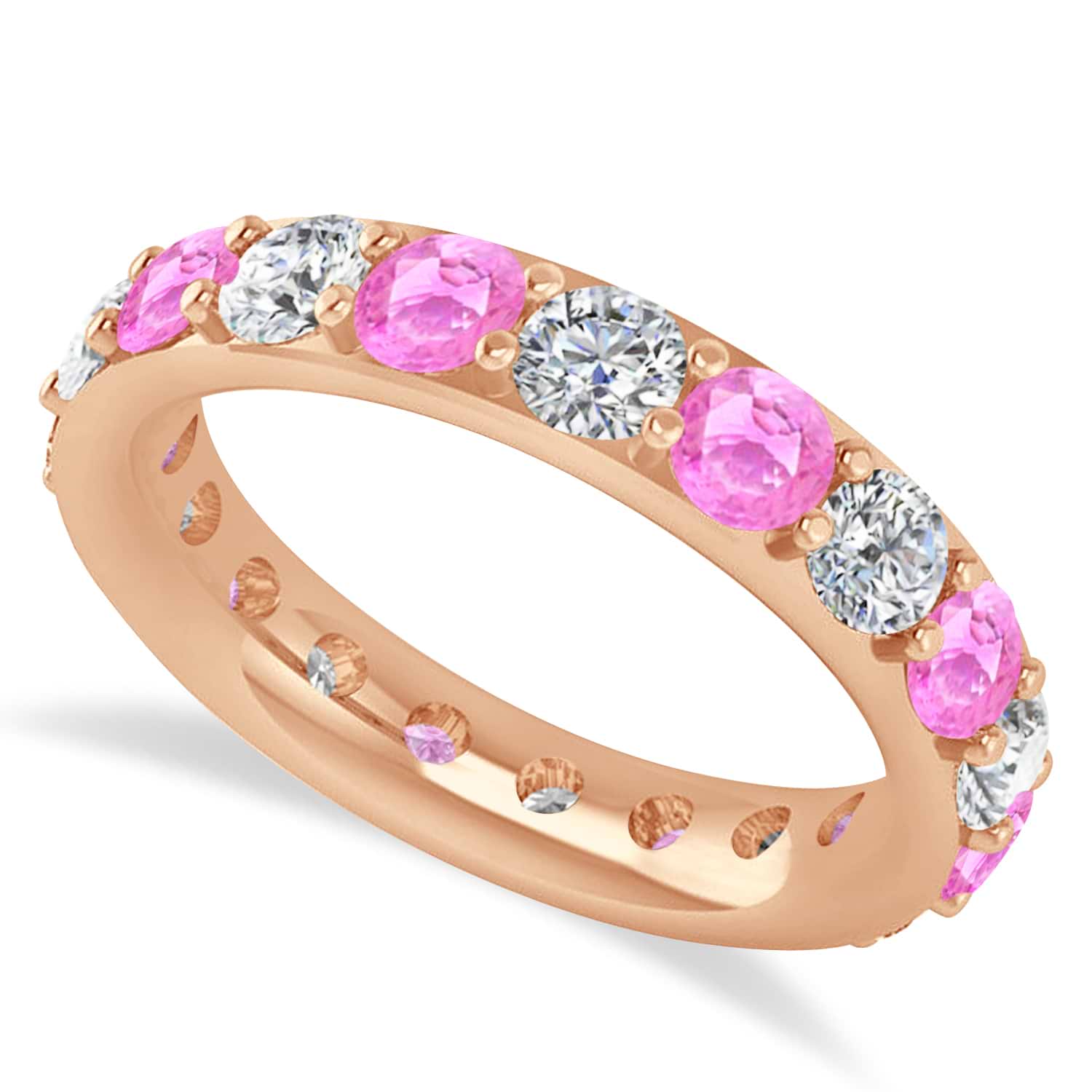 Diamond & Pink Sapphire Eternity Wedding Band 14k Rose Gold (2.85ct)