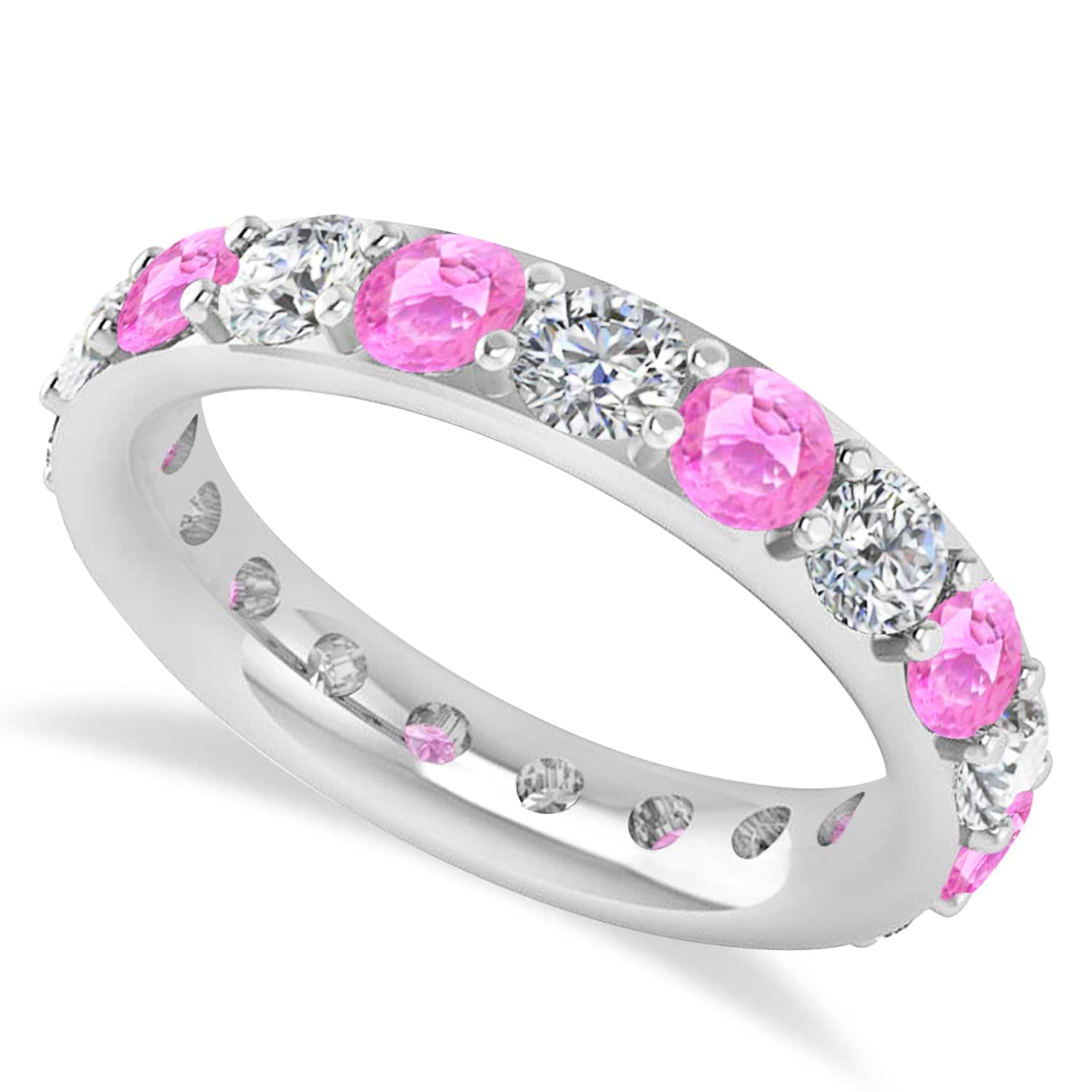 Diamond & Pink Sapphire Eternity Wedding Band 14k White Gold (2.85ct)