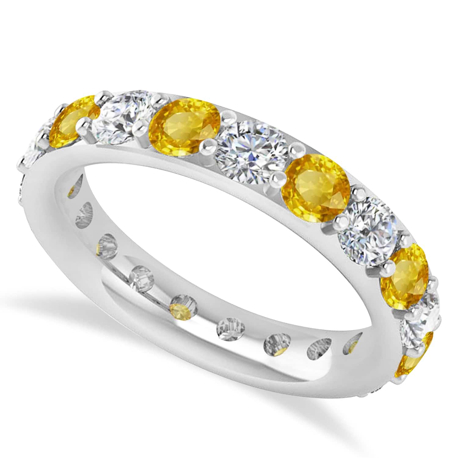 Diamond & Yellow Sapphire Eternity Wedding Band 14k White Gold (2.85ct)