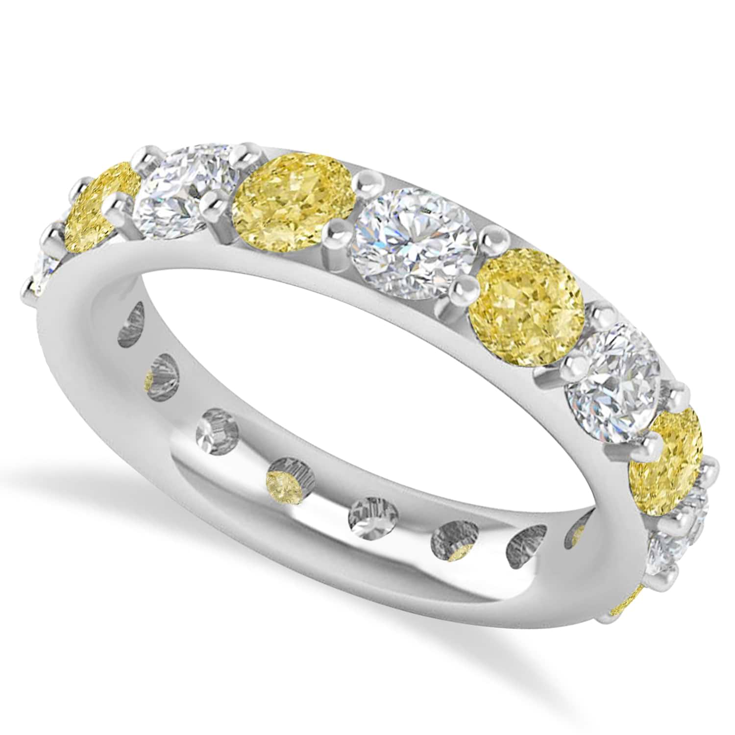Yellow & White Diamond Eternity Wedding Band 14k White Gold (4.20ct)