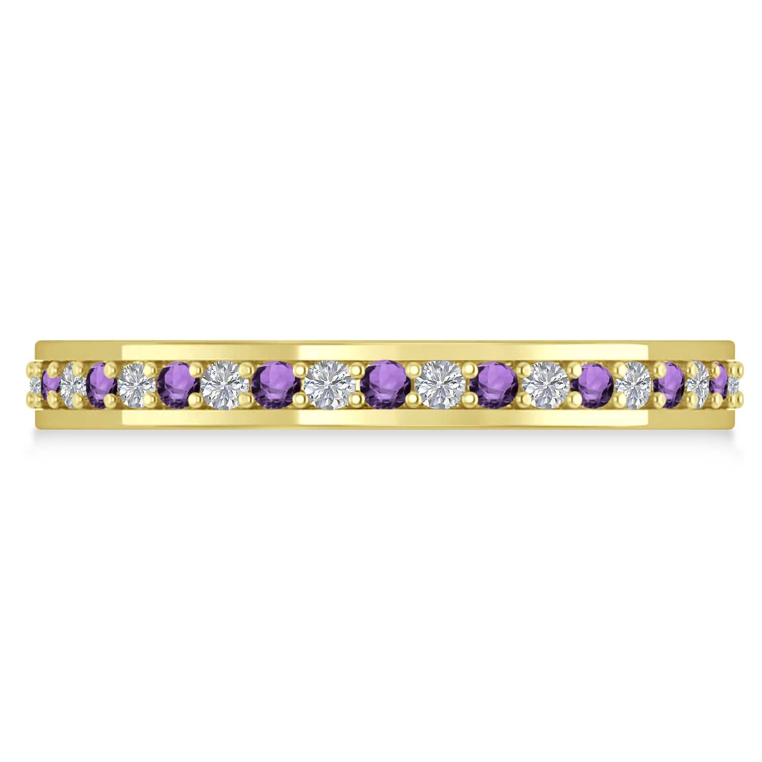 Diamond And Amethyst Eternity Wedding Band 14k Yellow Gold 059ct Ad6382 5717