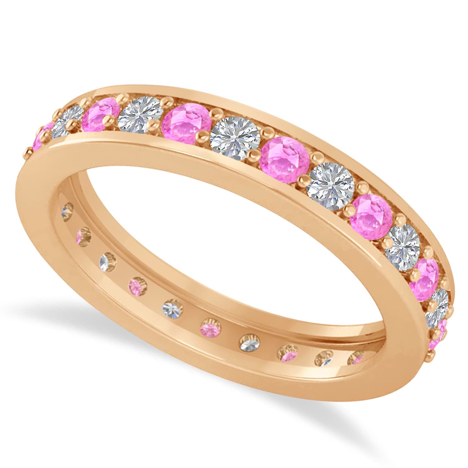 Diamond & Pink Sapphire Eternity Wedding Band 14k Rose Gold (1.08ct)