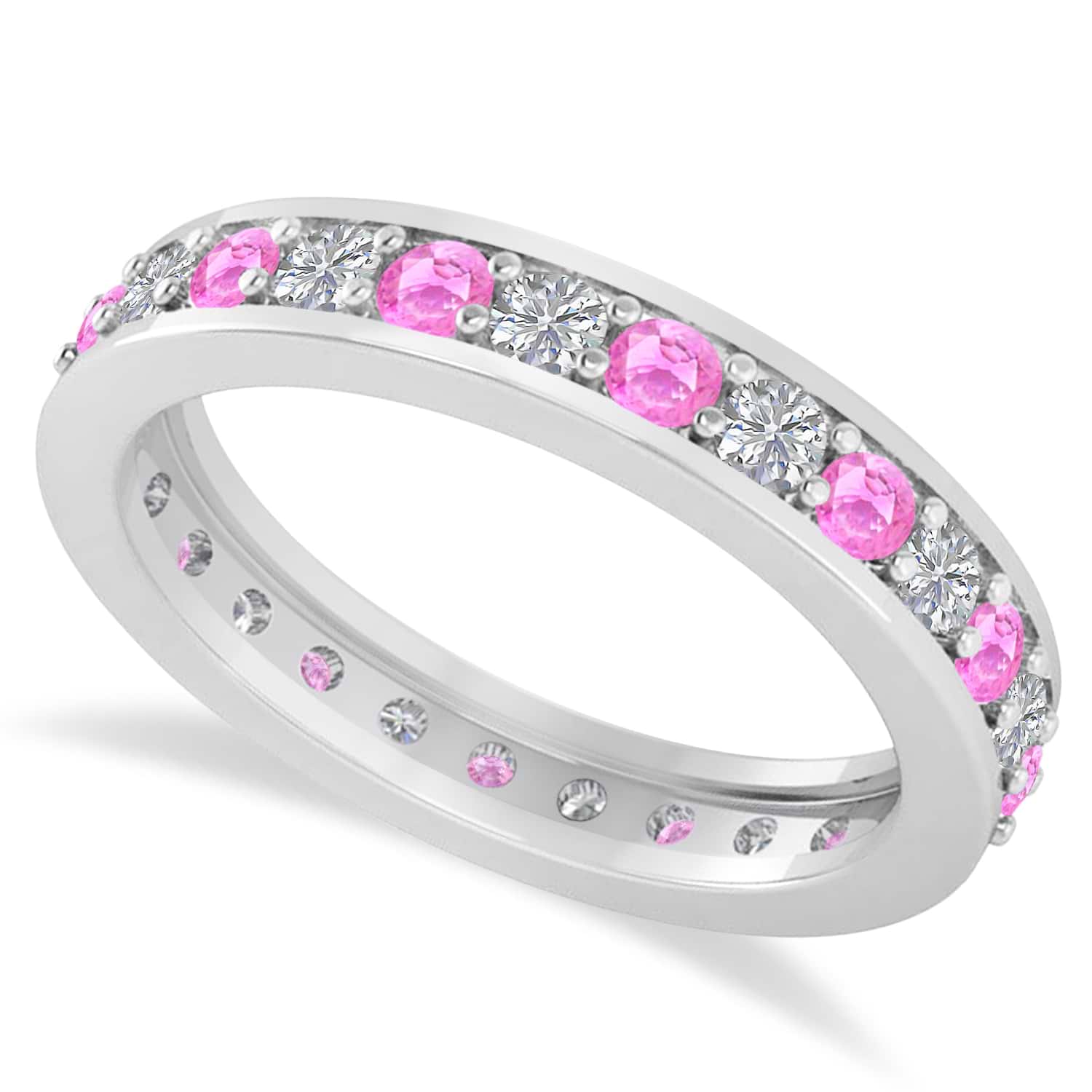 Diamond & Pink Sapphire Eternity Wedding Band 14k White Gold (1.08ct)