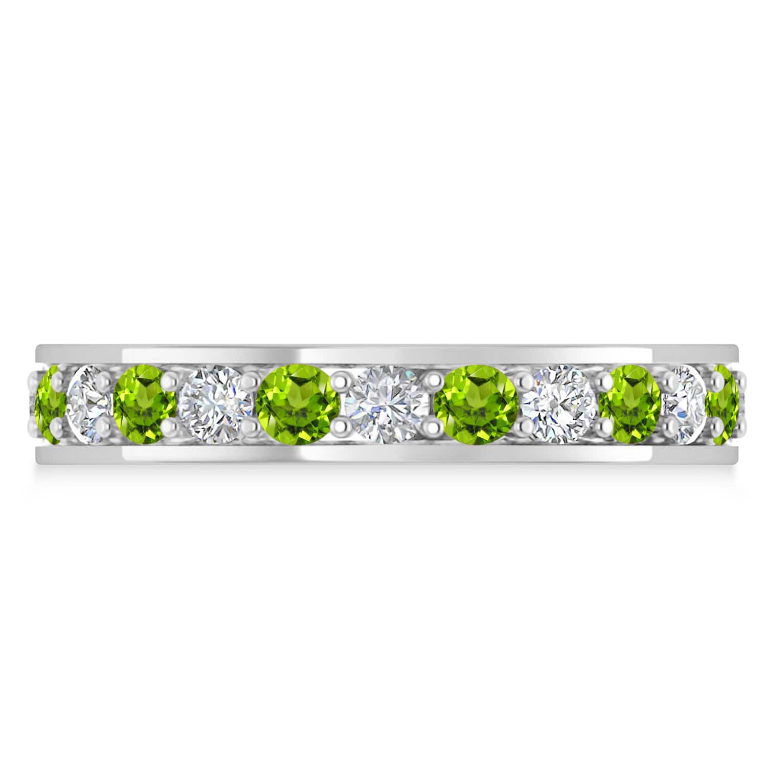 Diamond & Peridot Eternity Wedding Band 14k White Gold 1.44ct - AD6516