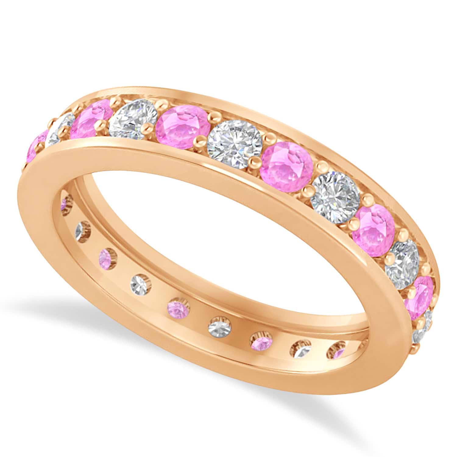 Diamond & Pink Sapphire Eternity Wedding Band 14k Rose Gold (1.44ct)