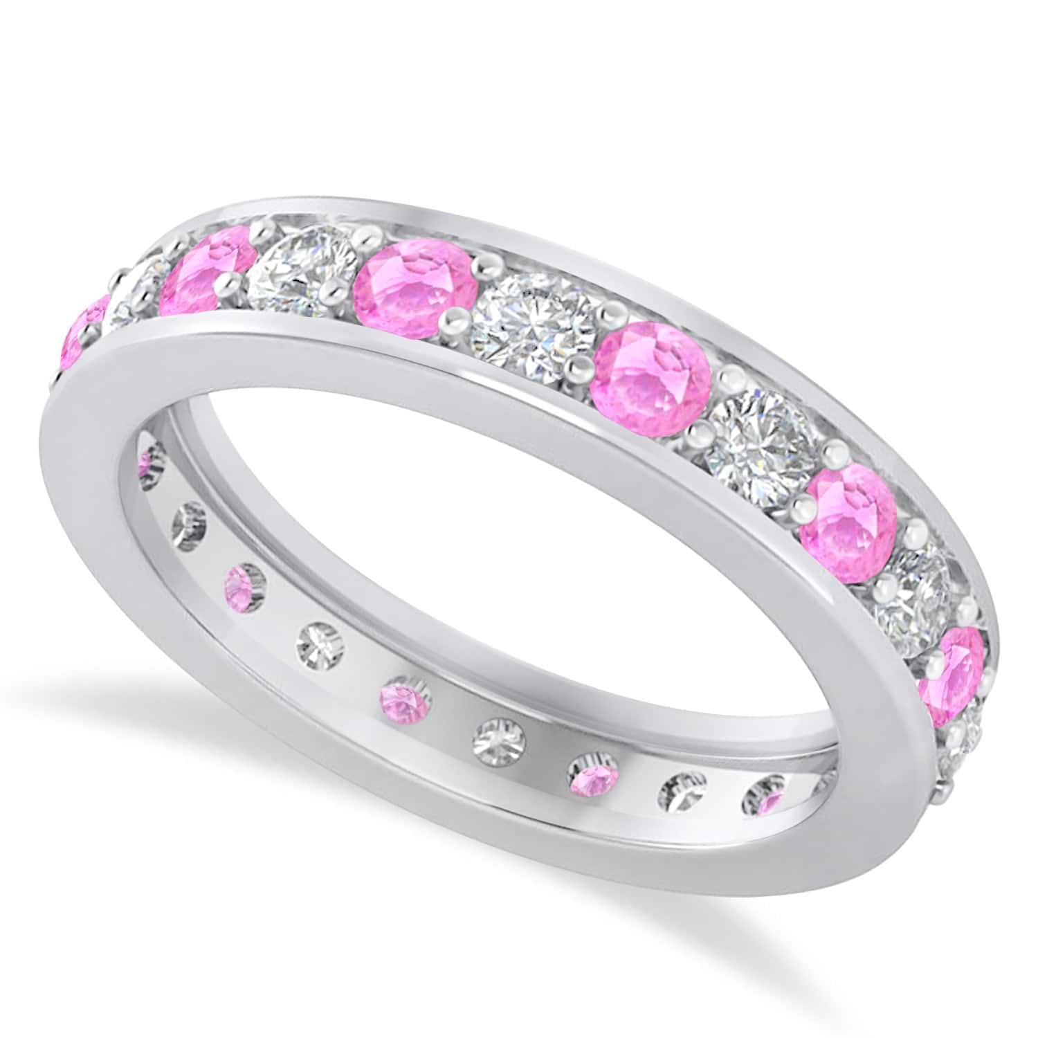 Diamond & Pink Sapphire Eternity Wedding Band 14k White Gold (1.44ct)