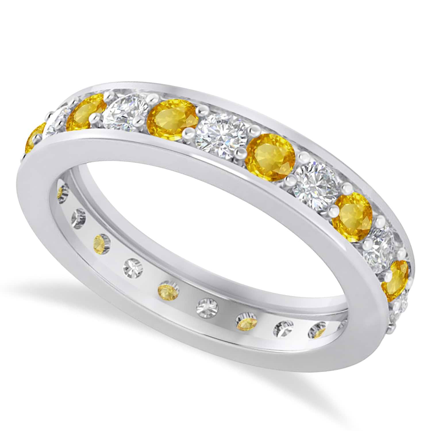 Diamond & Yellow Sapphire Eternity Wedding Band 14k White Gold (1.44ct)