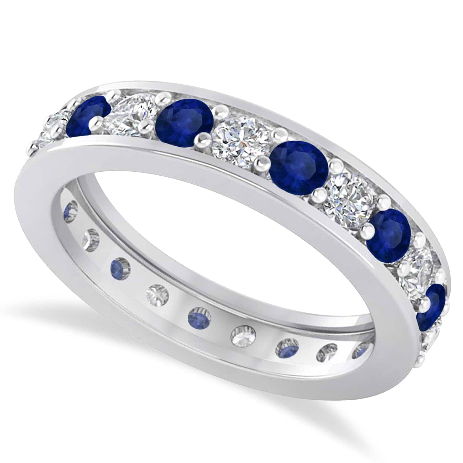 Diamond & Blue Sapphire Eternity Wedding Band 14k White Gold (1.61ct)