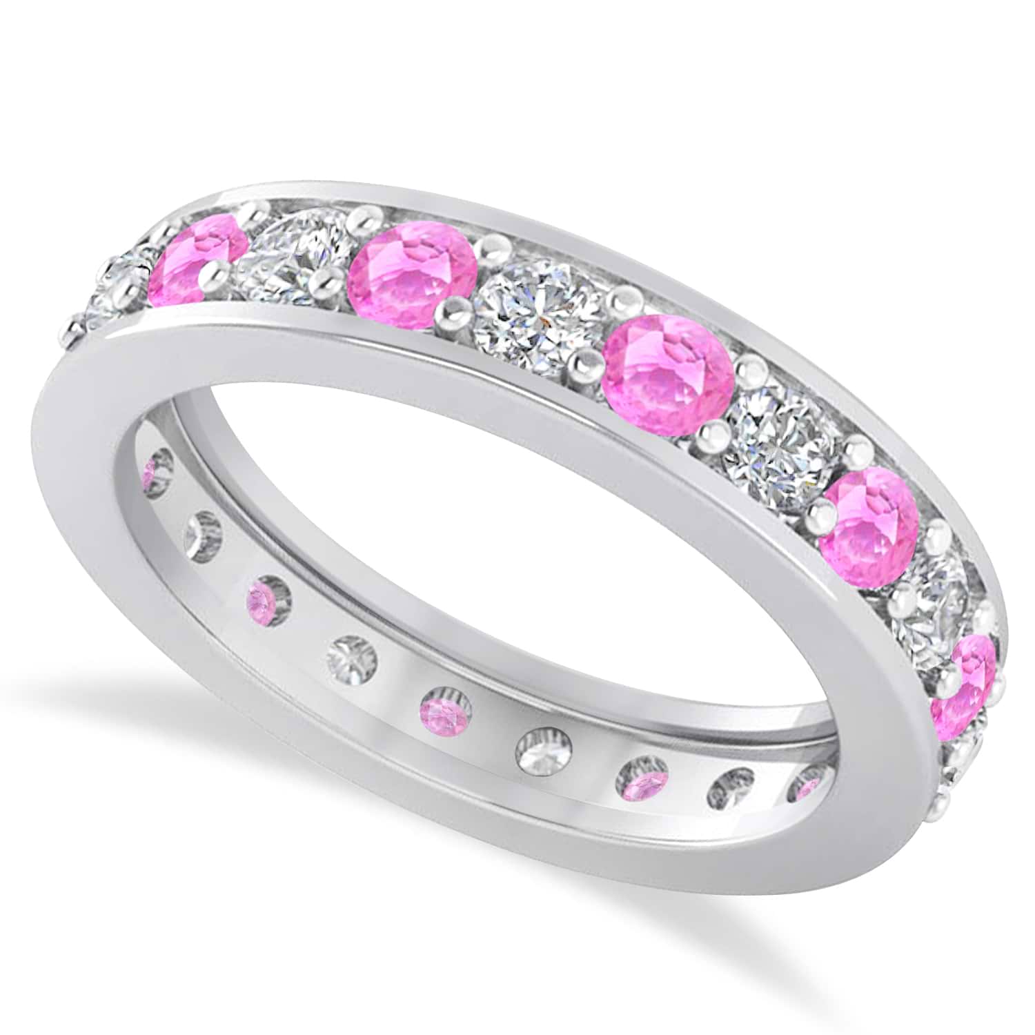 Diamond & Pink Sapphire Eternity Wedding Band 14k White Gold (1.61ct)