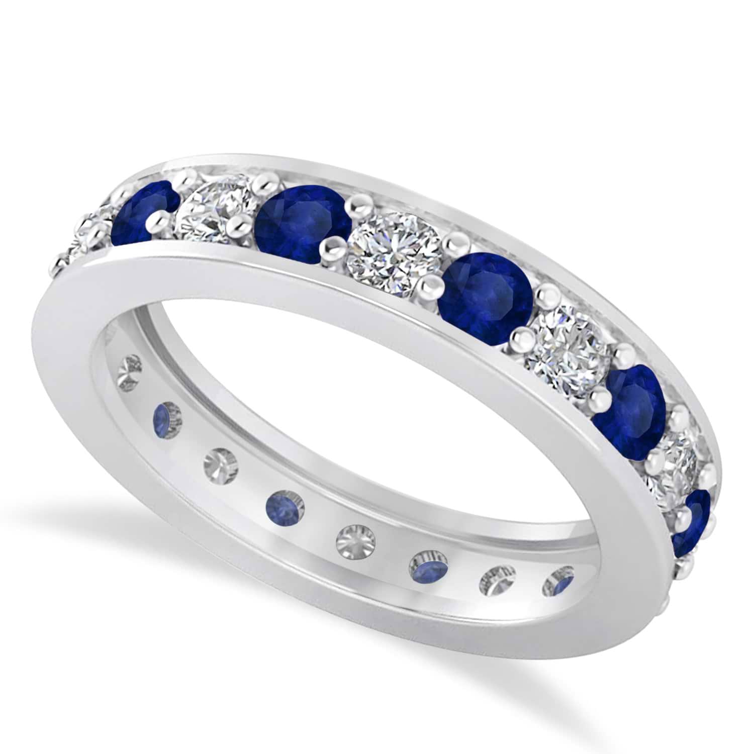 Diamond & Blue Sapphire Eternity Wedding Band 14k White Gold (1.76ct)