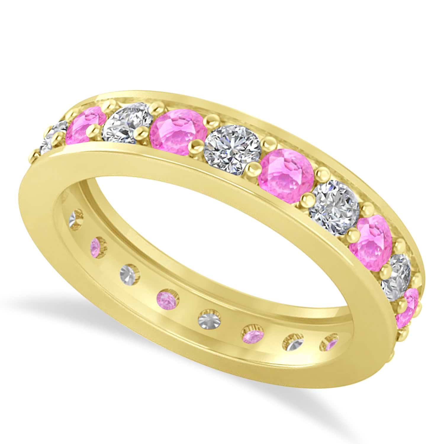 Diamond & Pink Sapphire Eternity Wedding Band 14k Yellow Gold (1.76ct)