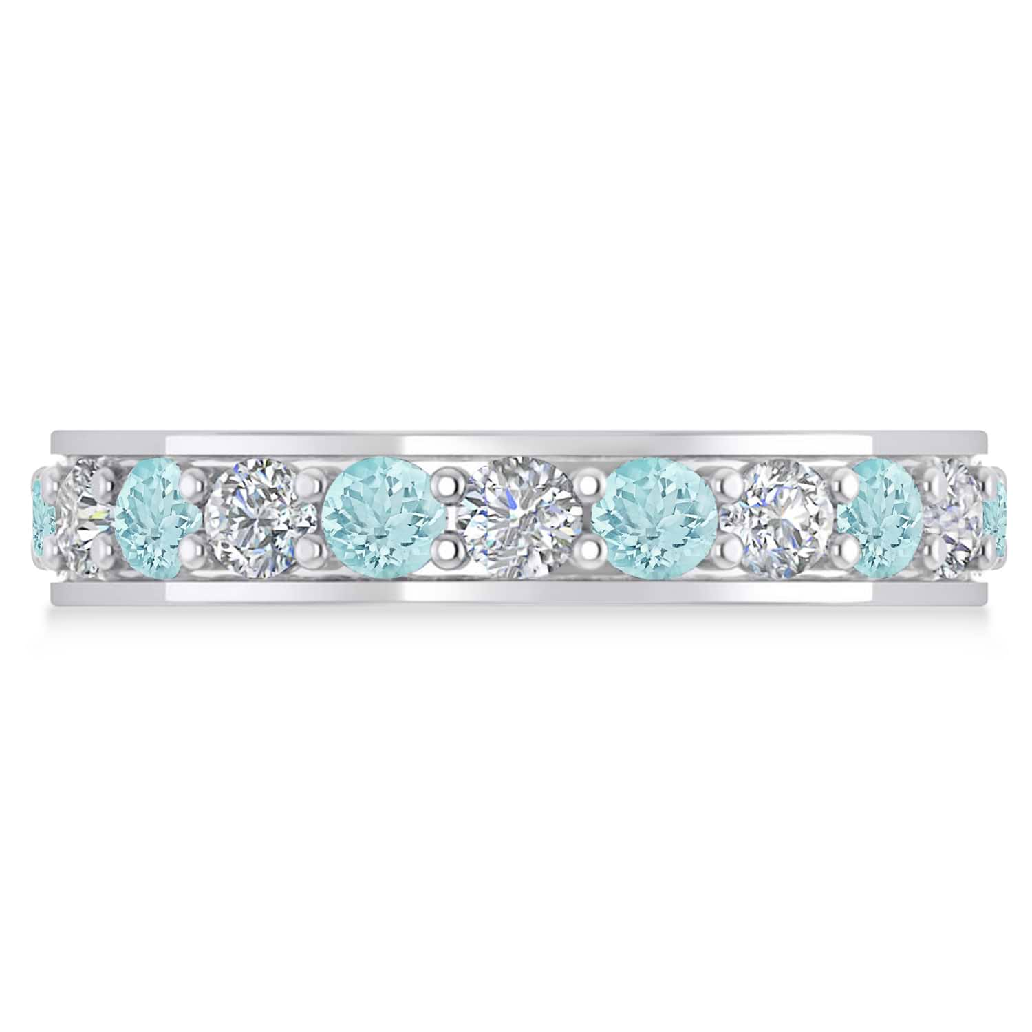 Diamond And Aquamarine Eternity Wedding Band 14k White Gold 210ct Ad6708 7468