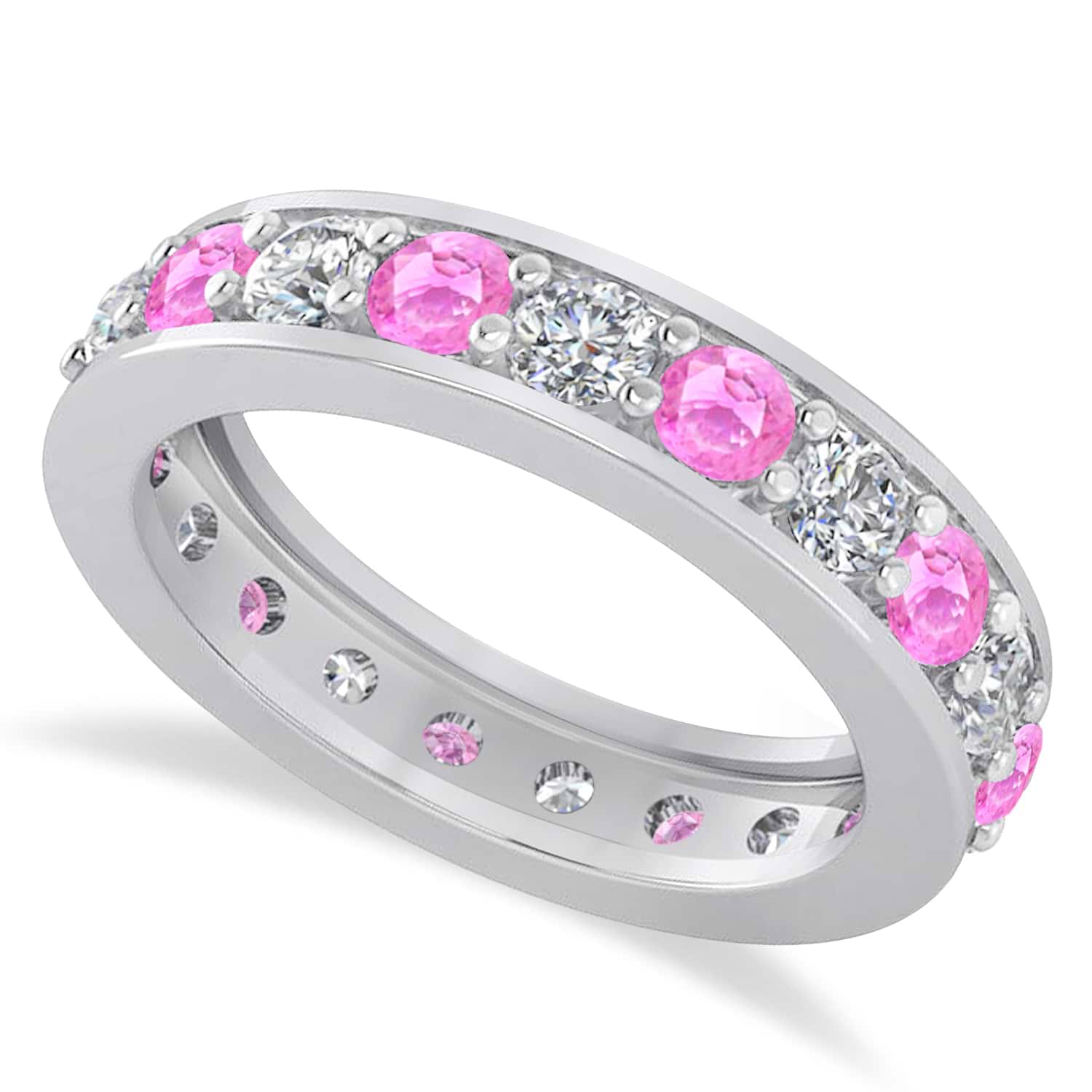 Diamond & Pink Sapphire Eternity Wedding Band 14k White Gold (2.10ct)