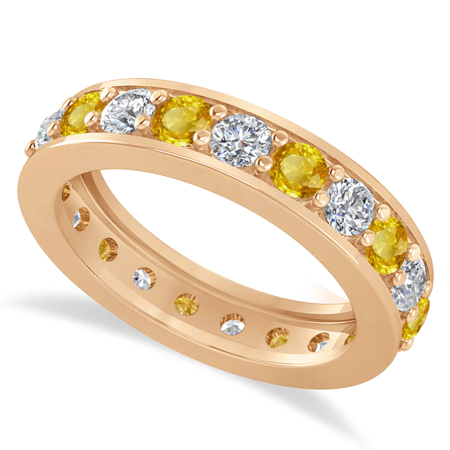 Diamond & Yellow Sapphire Eternity Wedding Band 14k Rose Gold (2.10ct)