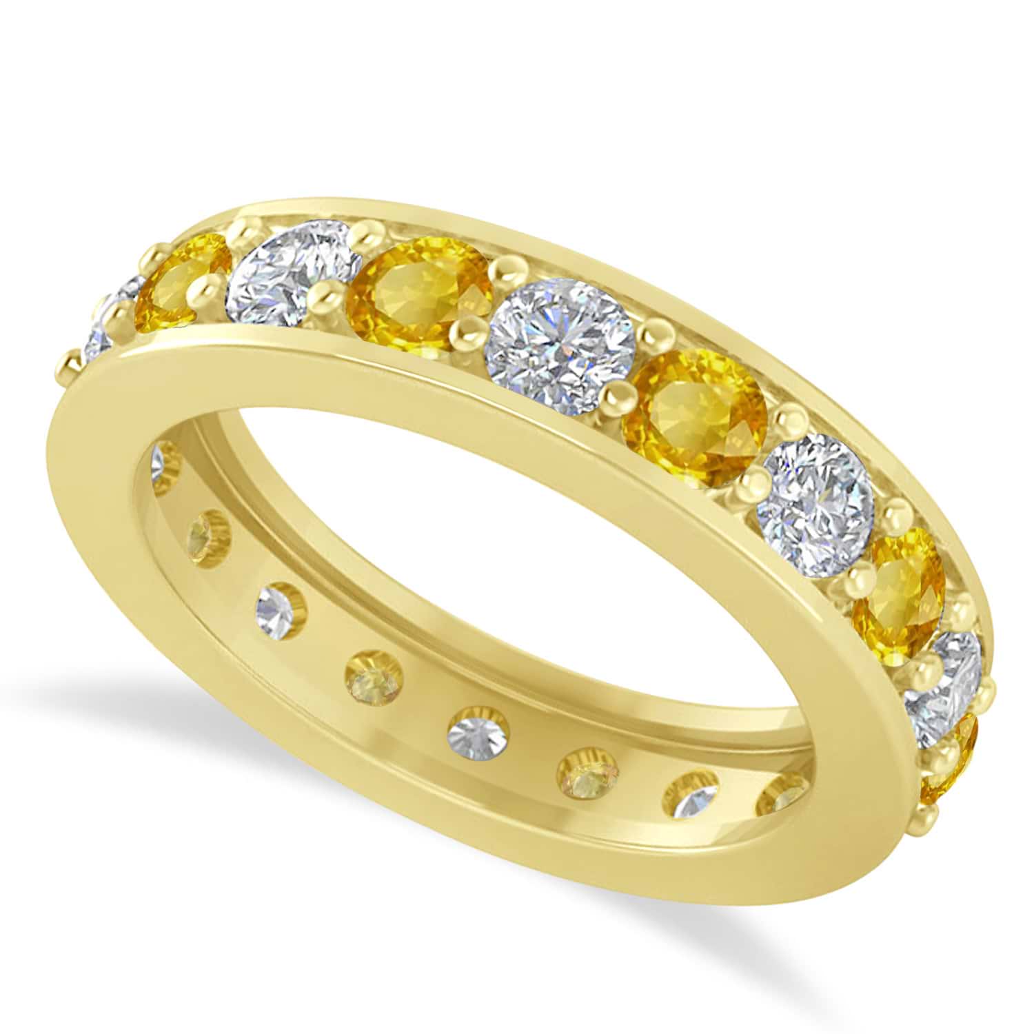 Diamond & Yellow Sapphire Eternity Wedding Band 14k Yellow Gold (2.40ct)