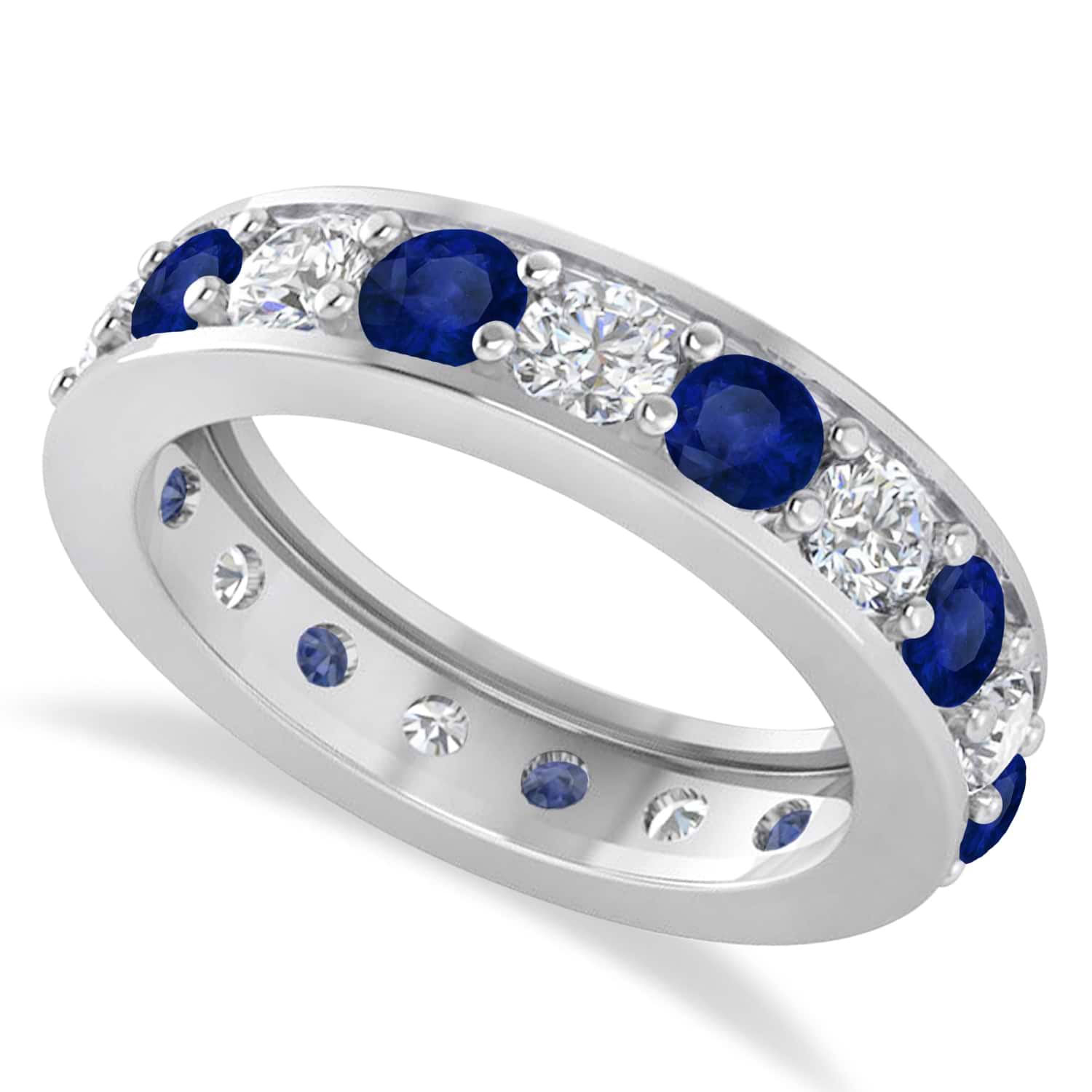 Diamond & Blue Sapphire Eternity Wedding Band 14k White Gold (2.85ct)