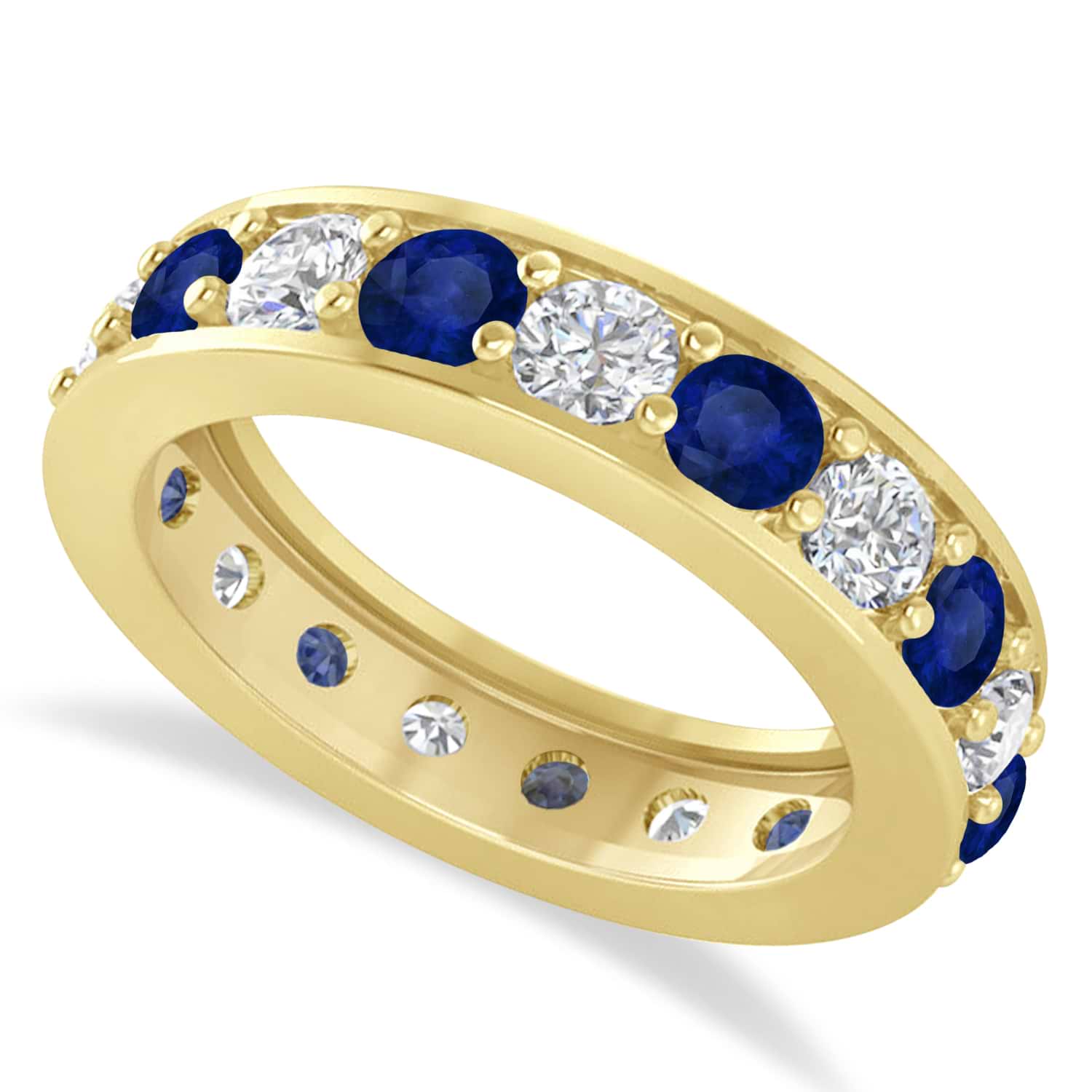Diamond & Blue Sapphire Eternity Wedding Band 14k Yellow Gold (2.85ct)