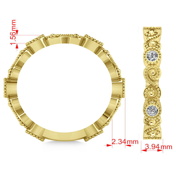 Diamond Swirl Milgrain Wedding Band Ring 14K Yellow Gold (0.30ct)