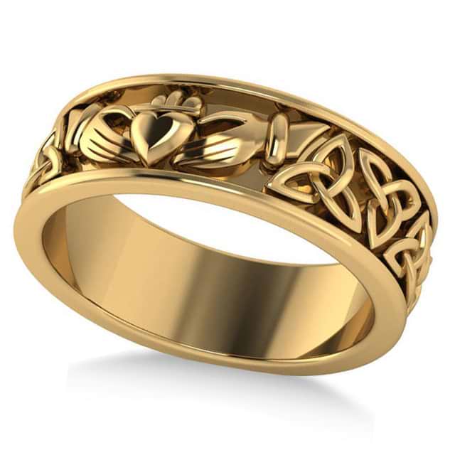 Claddagh & Celtic Knot Eternity Wedding Band 14k Yellow Gold