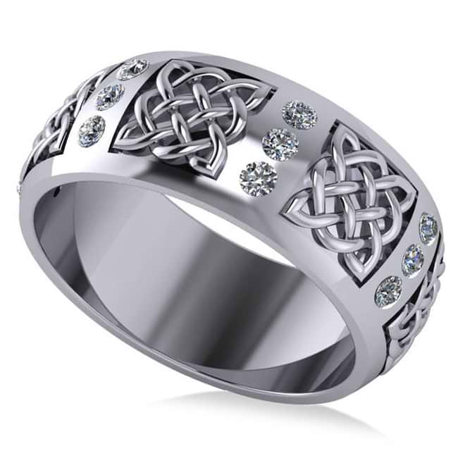 Celtic Diamond Wedding Ring Band 14k White Gold (0.24ct)