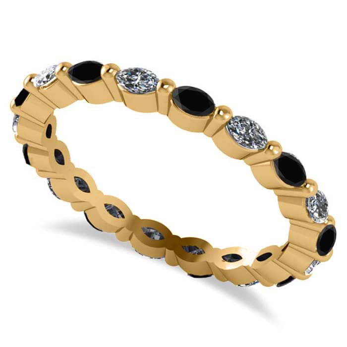 Black Diamond & Diamond Wedding Ring Band 14k Yellow Gold (0.74ct)