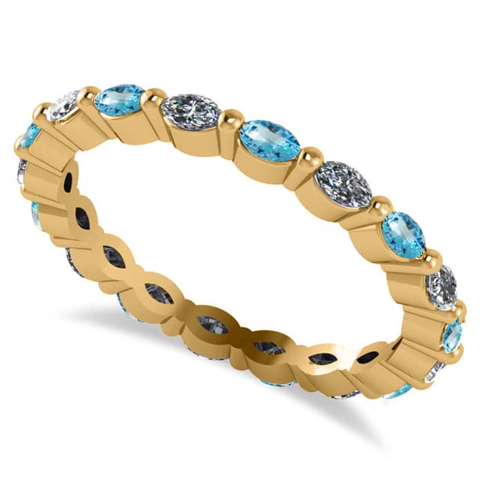 Diamond & Blue Topaz Marquise Wedding Ring Band 14k Yellow Gold (0.74ct)
